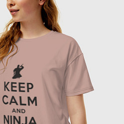 Футболка оверсайз женская Keep calm and ninja on, цвет: пыльно-розовый — фото 2