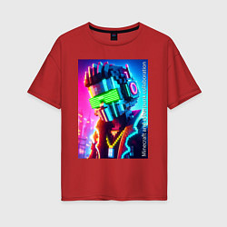 Футболка оверсайз женская Minecraft and cyberpunk - collaboration ai art, цвет: красный