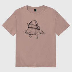 Футболка оверсайз женская Новогодняя хрюшка, цвет: пыльно-розовый