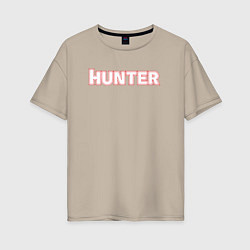 Женская футболка оверсайз Hunter Белая надпись Охотник