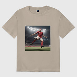 Футболка оверсайз женская Футболист пинающий мяч, цвет: миндальный