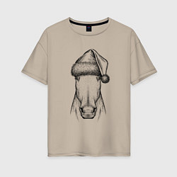 Женская футболка оверсайз Новогодняя лошадь