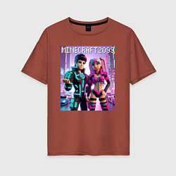 Женская футболка оверсайз Barbie and Ken Voxel ai art Minecraft 2099