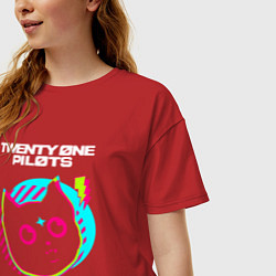 Футболка оверсайз женская Twenty One Pilots rock star cat, цвет: красный — фото 2