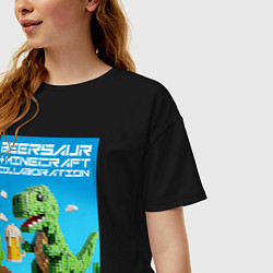 Футболка оверсайз женская Майнкрафт и пивозавр коллаборация - нейросеть, цвет: черный — фото 2