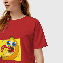 Футболка оверсайз женская Голодный банан ест бекон, цвет: красный — фото 2