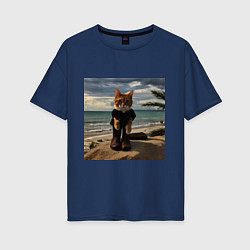 Женская футболка оверсайз Пляжный котик