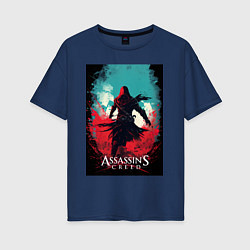 Футболка оверсайз женская Assassins creed red blue abstract, цвет: тёмно-синий