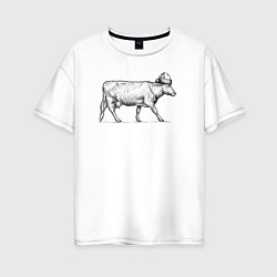 Женская футболка оверсайз Корова новогодняя