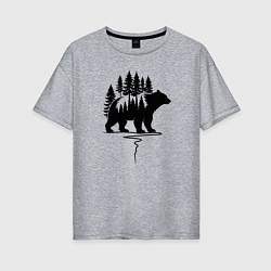 Женская футболка оверсайз Медведь силуэт и деревья