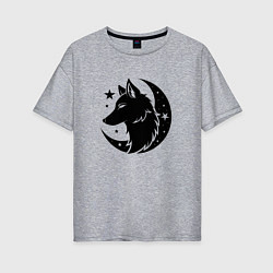Женская футболка оверсайз Волк силуэт и луна
