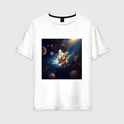 Женская футболка оверсайз Корги в космосе