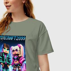 Футболка оверсайз женская Барби и Кен - коллаборация с Майнкрафт, цвет: авокадо — фото 2
