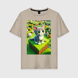 Женская футболка оверсайз Funny kitten - Minecraft ai art