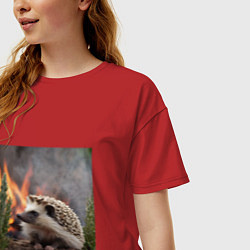 Футболка оверсайз женская Ёжик в огне, цвет: красный — фото 2