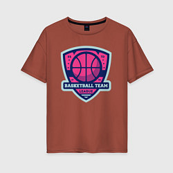 Футболка оверсайз женская Баскетбольная командная лига, цвет: кирпичный