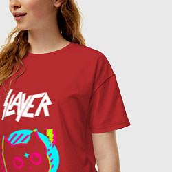 Футболка оверсайз женская Slayer rock star cat, цвет: красный — фото 2