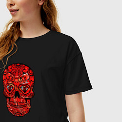 Футболка оверсайз женская Red decorative skull, цвет: черный — фото 2