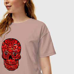 Футболка оверсайз женская Red decorative skull, цвет: пыльно-розовый — фото 2