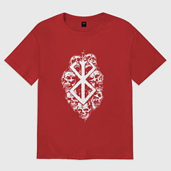 Футболка оверсайз женская Клеймо жертвы с черепами - Берсерк, цвет: красный