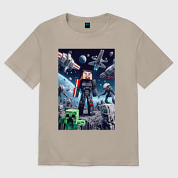 Футболка оверсайз женская Minecraft and Mass effect - collaboration ai art, цвет: миндальный