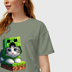 Футболка оверсайз женская Kitten creeper collaboration - ai art, цвет: авокадо — фото 2