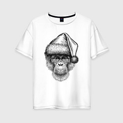 Женская футболка оверсайз Новогодний шимпанзе