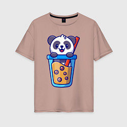 Женская футболка оверсайз Панда в стаканчике