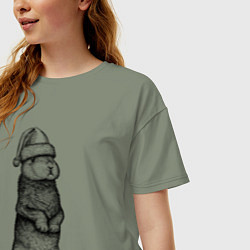 Футболка оверсайз женская Заяц Новый год, цвет: авокадо — фото 2