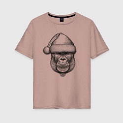 Женская футболка оверсайз Морда новогодней гориллы