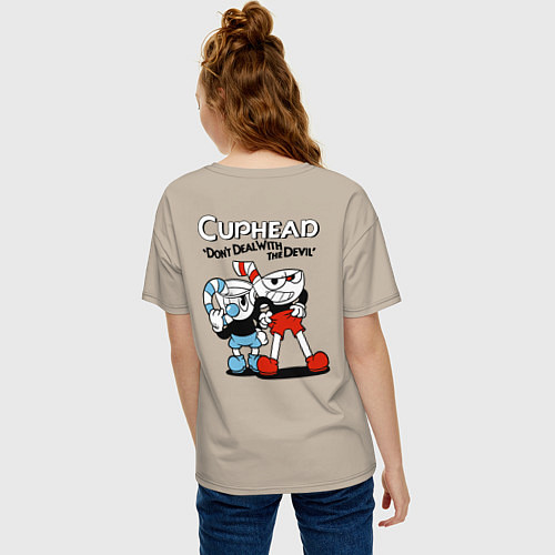 Женская футболка оверсайз Cuphead and Mugman / Миндальный – фото 4