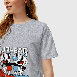 Футболка оверсайз женская Cuphead and Mugman, цвет: меланж — фото 2