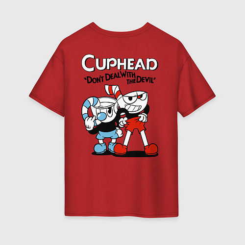 Женская футболка оверсайз Cuphead and Mugman / Красный – фото 2