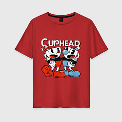 Женская футболка оверсайз Cuphead and Mugman