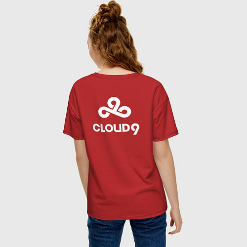 Женская футболка оверсайз Cloud9 - white logo / Красный – фото 4