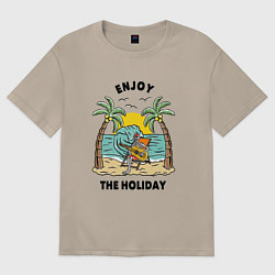 Футболка оверсайз женская Скелет на пляже под пальмами, цвет: миндальный