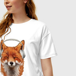 Футболка оверсайз женская Лиса в наушниках слушает музыку, цвет: белый — фото 2