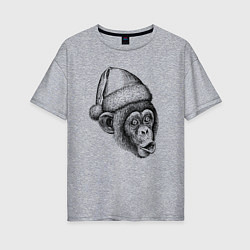 Женская футболка оверсайз Шимпанзе мем - Дед Мороз