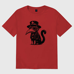 Женская футболка оверсайз Кот в маске чумного доктора