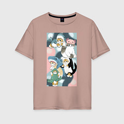 Женская футболка оверсайз Котики и зверята милые стикер-мемы