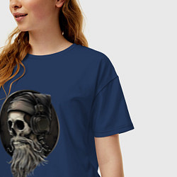 Футболка оверсайз женская Череп в наушниках с бородой, цвет: тёмно-синий — фото 2