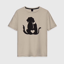 Женская футболка оверсайз Dog and cat love