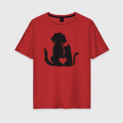 Женская футболка оверсайз Dog and cat love