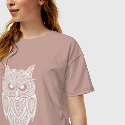 Футболка оверсайз женская Узорный филин, цвет: пыльно-розовый — фото 2