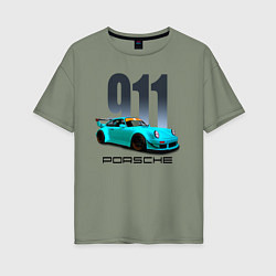 Футболка оверсайз женская Cпортивный автомобиль Porsche, цвет: авокадо