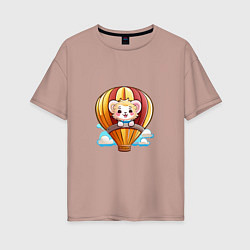 Женская футболка оверсайз Львёнок на воздушном шаре