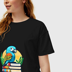 Футболка оверсайз женская Попугай на стопке книг, цвет: черный — фото 2