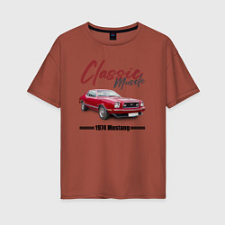Женская футболка оверсайз Американский маслкар Ford Mustang 1974 года