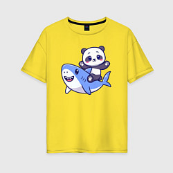 Женская футболка оверсайз Панда и акула