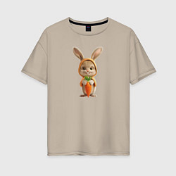 Женская футболка оверсайз Веселый заяц - кролик с морковкой